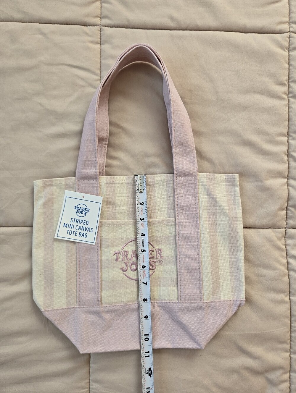 NWT Trader Joe's Mini Striped Tote Bag In Pastel Pink - Picture 3 of 3